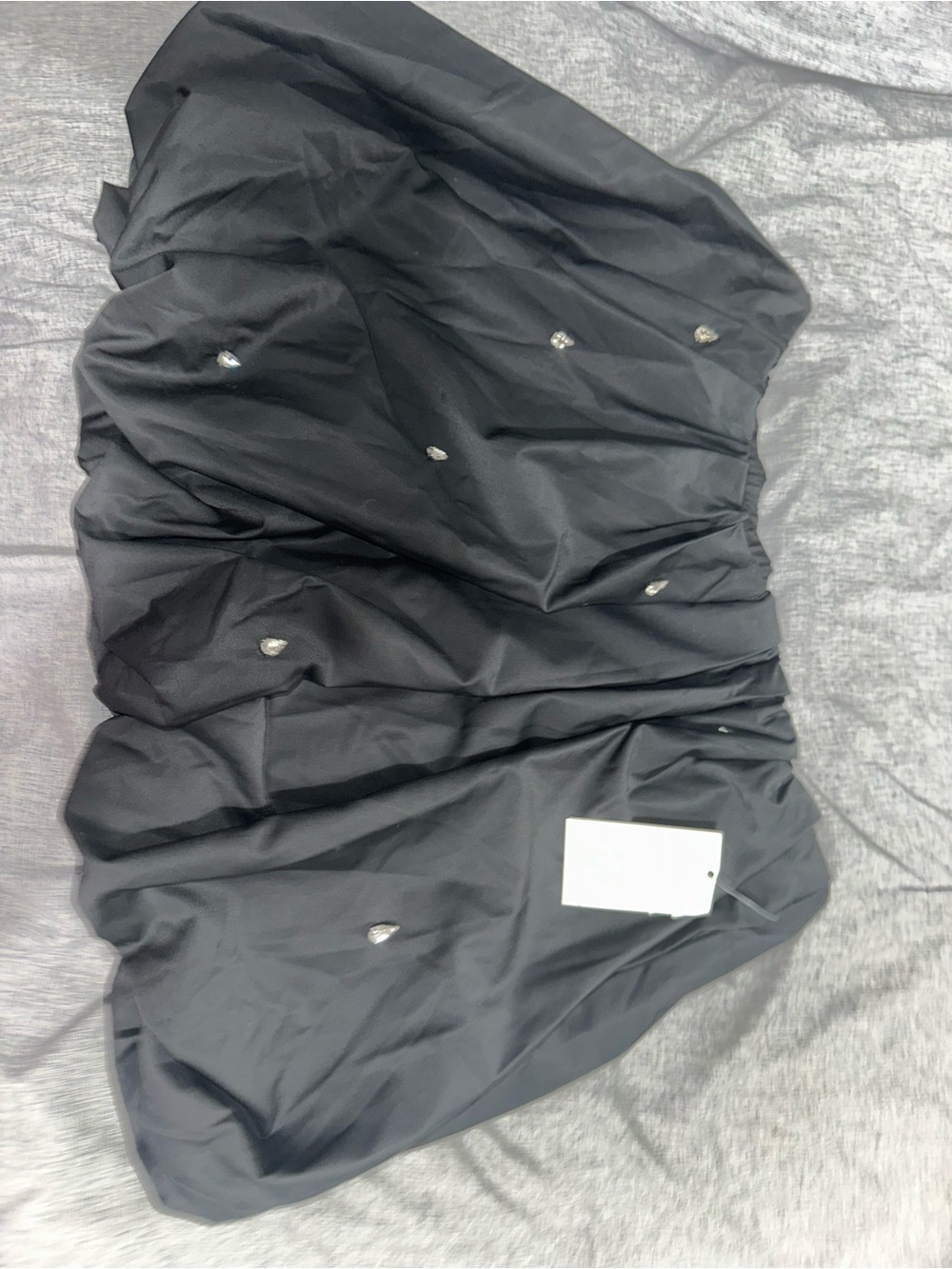 Black Ruched Skirt with Crystal Embellishments